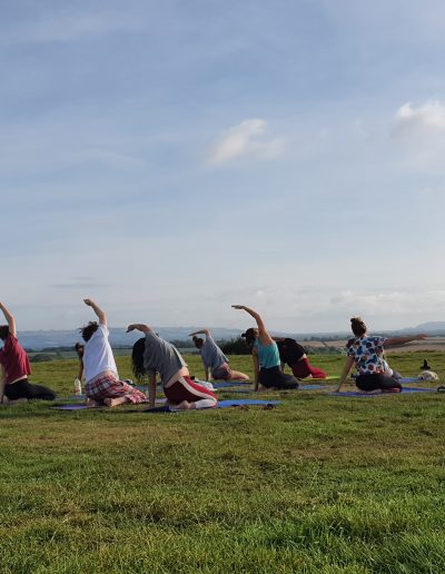 Early morning yoga in the Top Field
